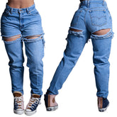Jean déchiré, jean ample taille haute délavé